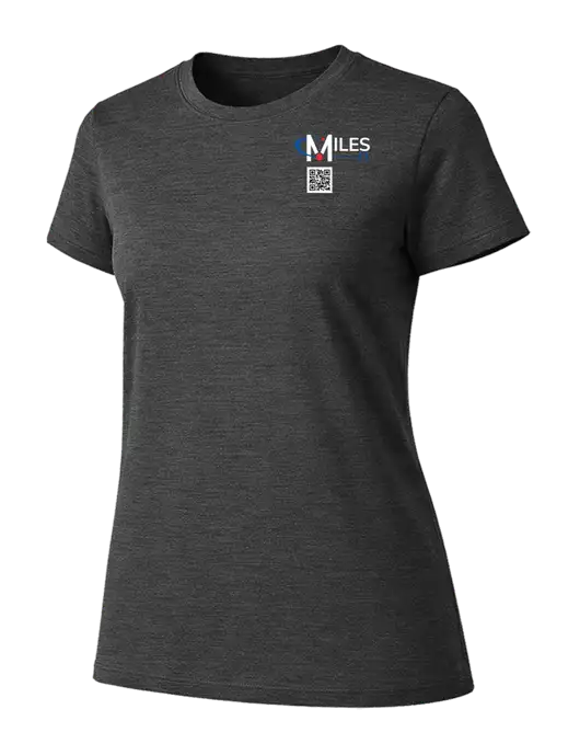 Womens Ring Spun Dark Heather Grey 4.5 oz T-Shirt w/Miles IT QR Code Logo