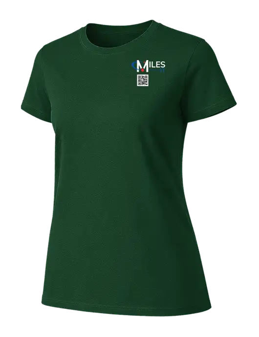 Womens Ring Spun Forest Green 4.5 oz T-Shirt w/Miles IT QR Code Logo