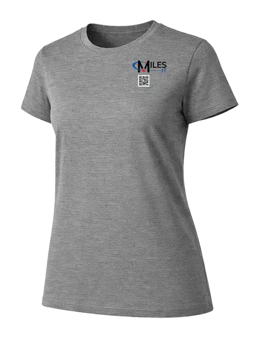 Womens Ring Spun Light Grey Heather 4.5 oz T-Shirt w/Miles IT QR Code Logo