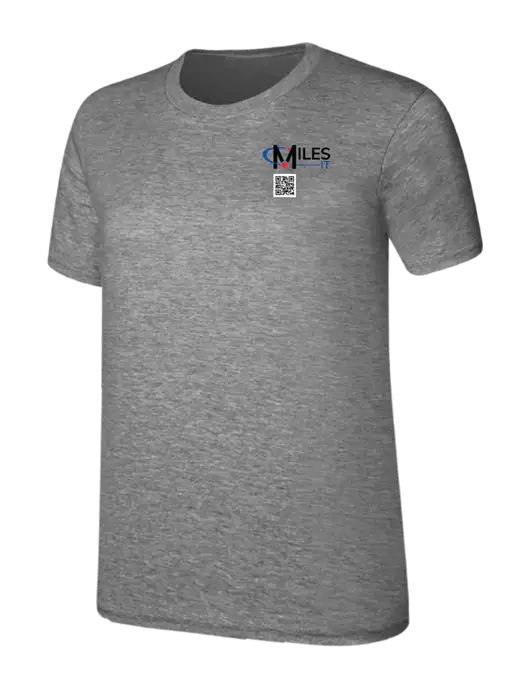 Womens Ring Spun Light Grey Heather 4.5 oz T-Shirt w/Miles IT QR Code Logo