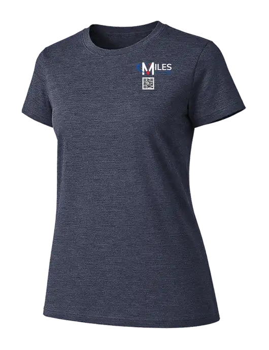 Womens Ring Spun Heather Navy 4.5 oz T-Shirt w/Miles IT QR Code Logo