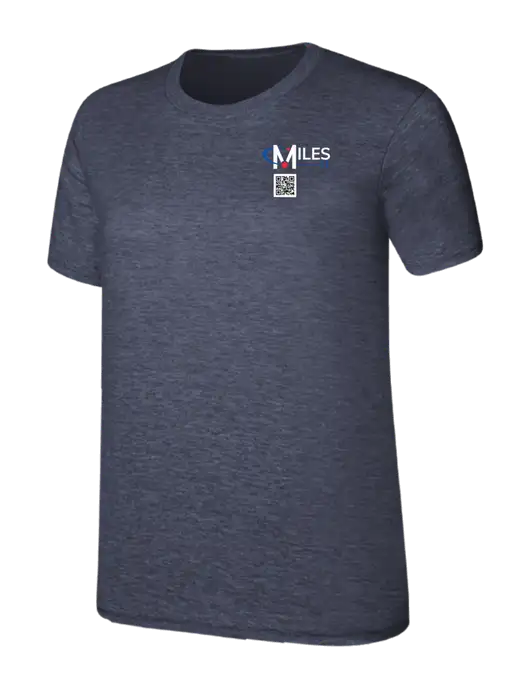 Womens Ring Spun Heather Navy 4.5 oz T-Shirt w/Miles IT QR Code Logo