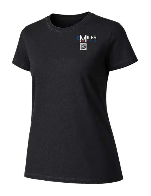 Womens Ring Spun Jet Black 4.5 oz T-Shirt w/Miles IT QR Code Logo