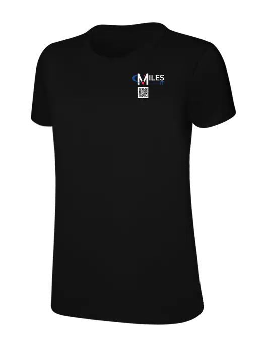Womens Ring Spun Jet Black 4.5 oz T-Shirt w/Miles IT QR Code Logo