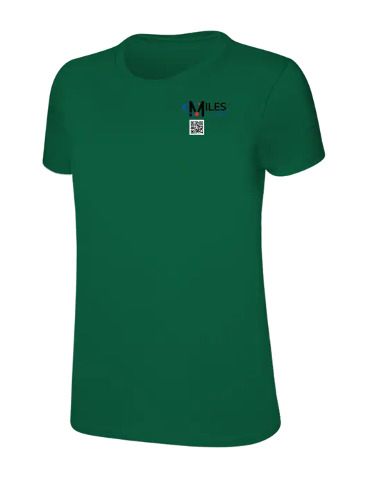 Womens Ring Spun Kelly Green 4.5 oz T-Shirt w/Miles IT QR Code Logo