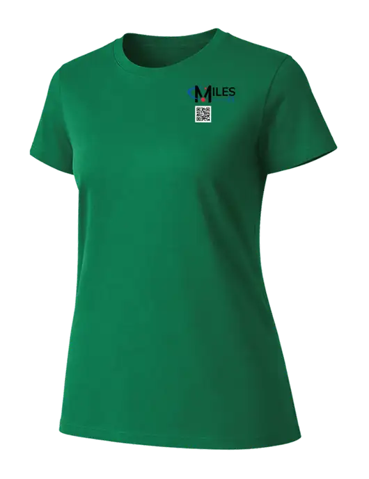 Womens Ring Spun Kelly Green 4.5 oz T-Shirt w/Miles IT QR Code Logo