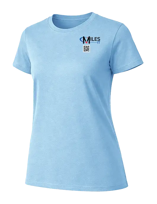 Womens Ring Spun Light Blue 4.5 oz T-Shirt w/Miles IT QR Code Logo