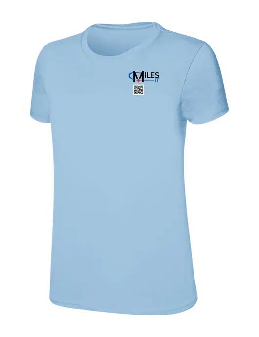 Womens Ring Spun Light Blue 4.5 oz T-Shirt w/Miles IT QR Code Logo