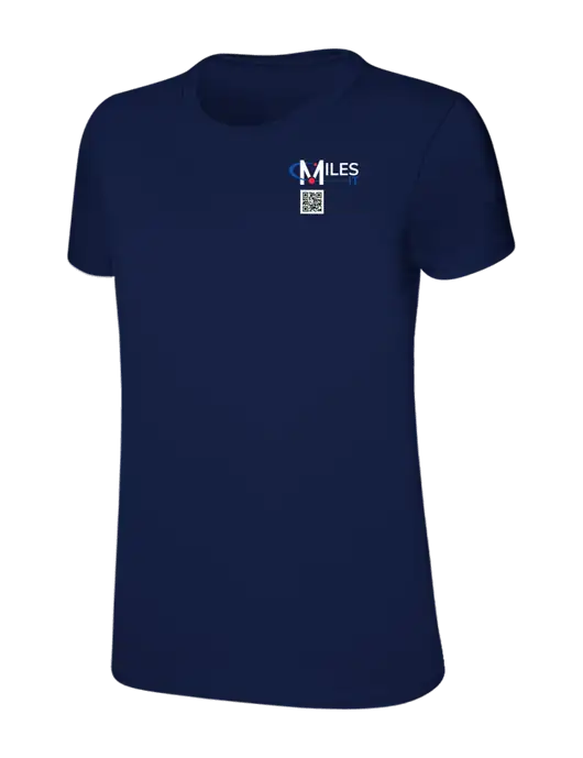 Womens Ring Spun Navy 4.5 oz T-Shirt w/Miles IT QR Code Logo
