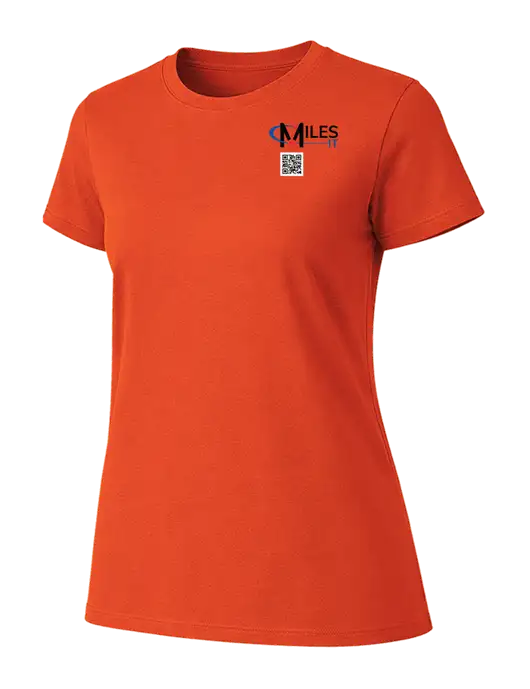 Womens Ring Spun Orange 4.5 oz T-Shirt w/Miles IT QR Code Logo