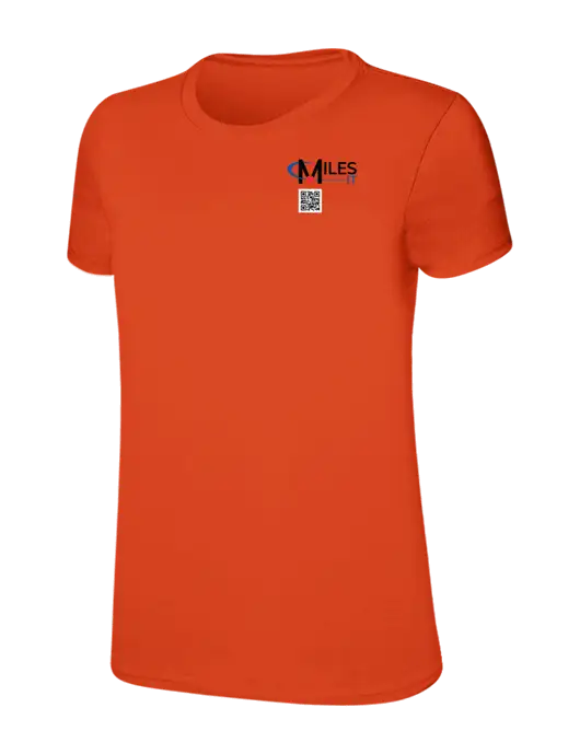 Womens Ring Spun Orange 4.5 oz T-Shirt w/Miles IT QR Code Logo