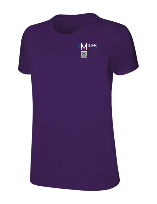 Womens Ring Spun Purple 4.5 oz T-Shirt w/Miles IT QR Code Logo