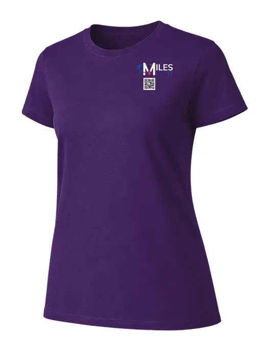 Womens Ring Spun Purple 4.5 oz T-Shirt w/Miles IT QR Code Logo