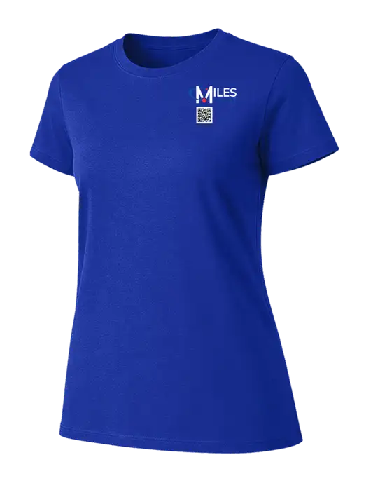 Womens Ring Spun Royal 4.5 oz T-Shirt w/Miles IT QR Code Logo