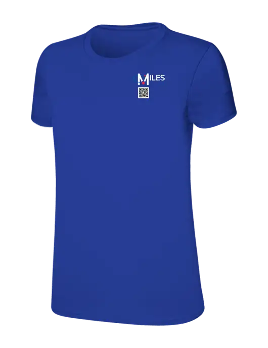 Womens Ring Spun Royal 4.5 oz T-Shirt w/Miles IT QR Code Logo