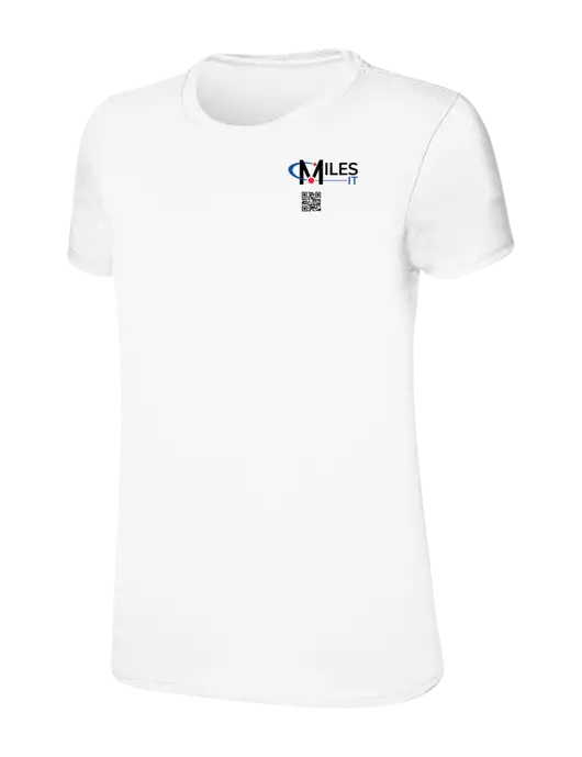 Womens Ring Spun White 4.5 oz T-Shirt w/Miles IT QR Code Logo