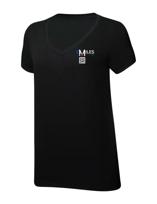 Womens Simply Soft V-Neck Black 4.5oz  Poly/Combed Ring Spun Cotton T-Shirt w/Miles IT QR Code Logo