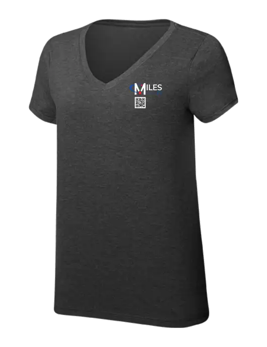 Womens Simply Soft V-Neck Black Frost 4.5oz  Poly/Combed Ring Spun Cotton T-Shirt w/Miles IT QR Code Logo