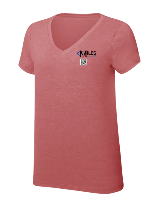 Womens Simply Soft V-Neck Blush Frost 4.5oz  Poly/Combed Ring Spun Cotton T-Shirt w/Miles IT QR Code Logo