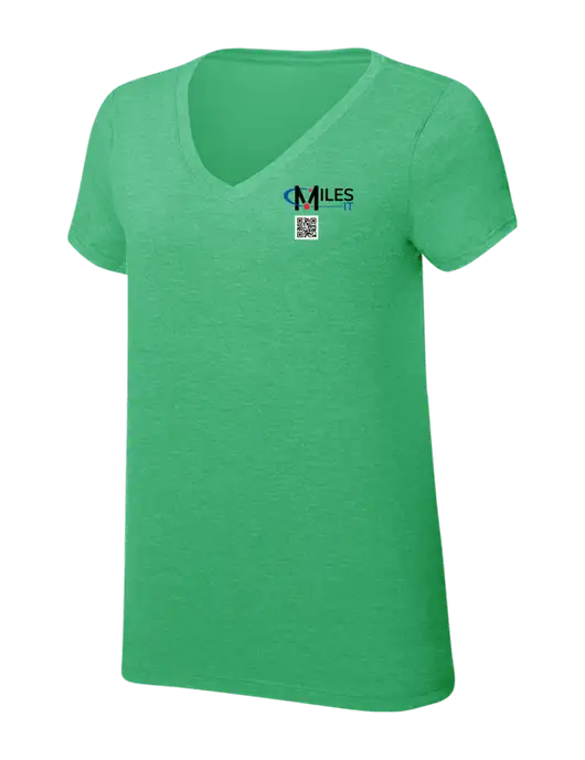 Womens Simply Soft V-Neck Green Frost 4.5oz  Poly/Combed Ring Spun Cotton T-Shirt w/Miles IT QR Code Logo