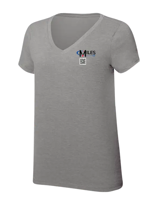 Womens Simply Soft V-Neck Grey Frost 4.5oz  Poly/Combed Ring Spun Cotton T-Shirt w/Miles IT QR Code Logo