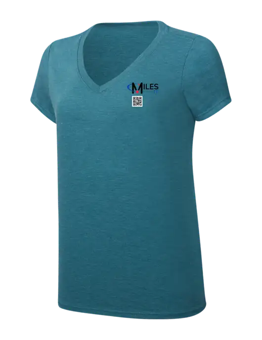 Womens Simply Soft V-Neck Heather Teal 4.5oz  Poly/Combed Ring Spun Cotton T-Shirt w/Miles IT QR Code Logo