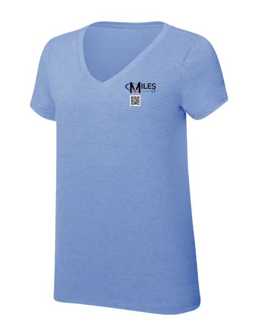 Womens Simply Soft V-Neck Maritime Frost 4.5oz  Poly/Combed Ring Spun Cotton T-Shirt w/Miles IT QR Code Logo