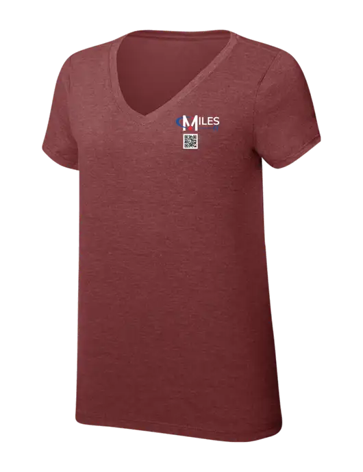 Womens Simply Soft V-Neck Maroon Frost 4.5oz  Poly/Combed Ring Spun Cotton T-Shirt w/Miles IT QR Code Logo