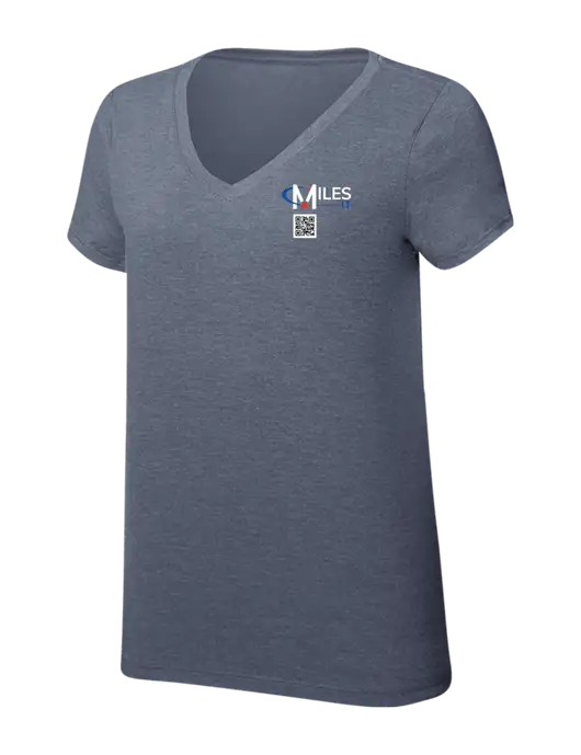 Womens Simply Soft V-Neck Navy Frost 4.5oz  Poly/Combed Ring Spun Cotton T-Shirt w/Miles IT QR Code Logo