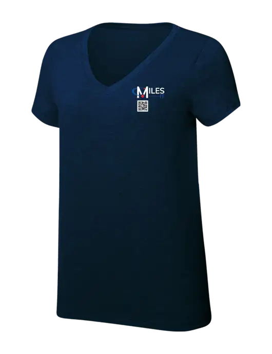 Womens Simply Soft V-Neck New Navy 4.5oz  Poly/Combed Ring Spun Cotton T-Shirt w/Miles IT QR Code Logo
