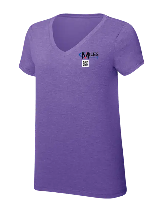 Womens Simply Soft V-Neck Purple Frost 4.5oz  Poly/Combed Ring Spun Cotton T-Shirt w/Miles IT QR Code Logo
