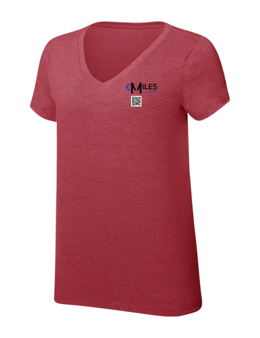 Womens Simply Soft V-Neck Red Frost 4.5oz  Poly/Combed Ring Spun Cotton T-Shirt w/Miles IT QR Code Logo