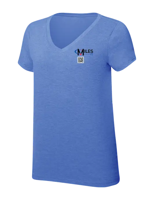 Womens Simply Soft V-Neck Royal Frost 4.5oz  Poly/Combed Ring Spun Cotton T-Shirt w/Miles IT QR Code Logo