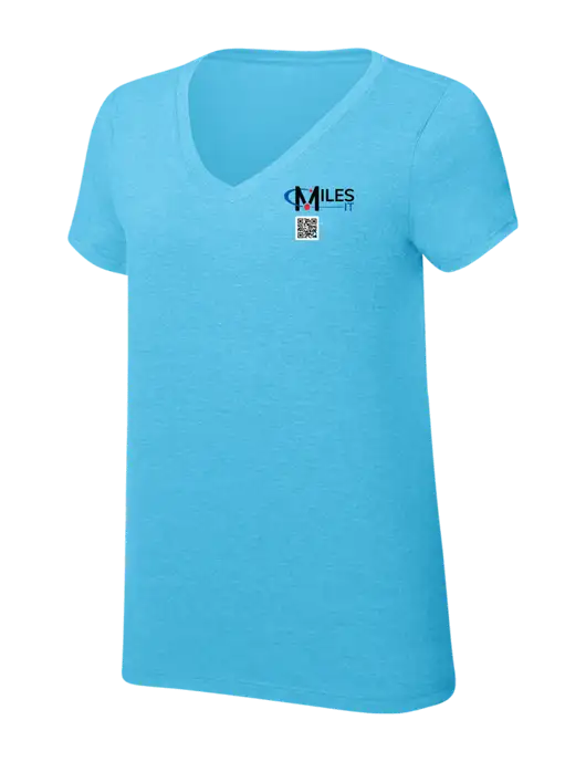 Womens Simply Soft V-Neck Turquoise Frost 4.5oz  Poly/Combed Ring Spun Cotton T-Shirt w/Miles IT QR Code Logo