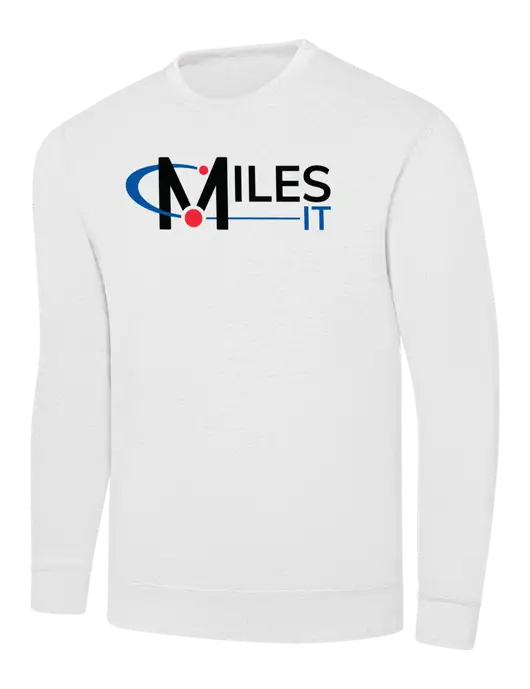 White 7.8 oz Ring Spun Crew Sweatshirt w/Miles IT Logo