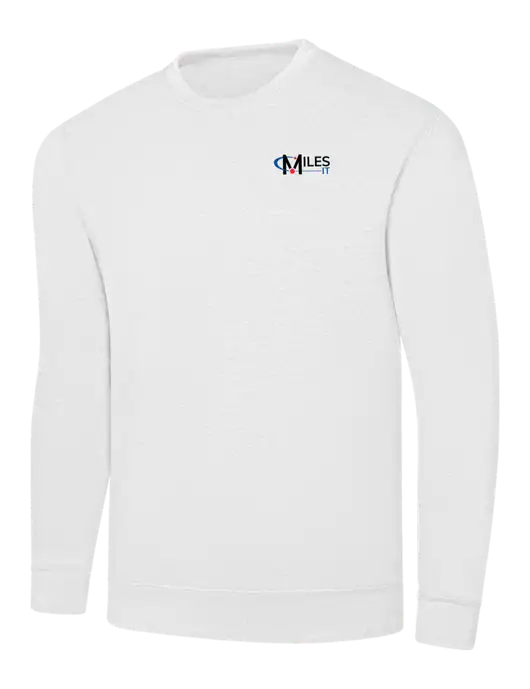 White 7.8 oz Ring Spun Crew Sweatshirt w/Miles IT Logo
