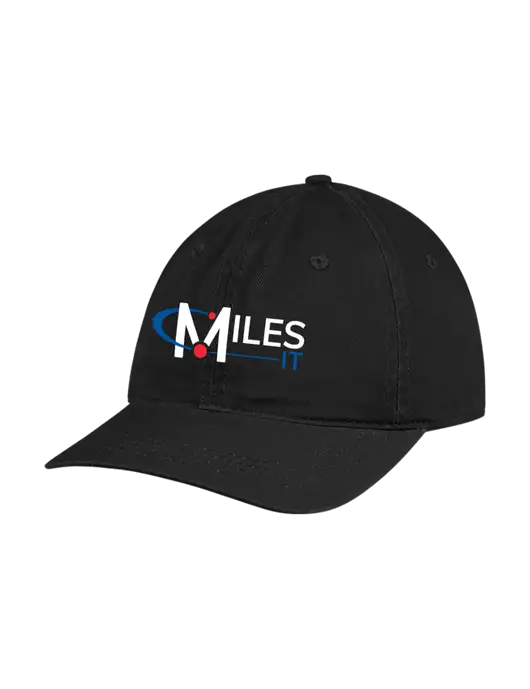Garment Washed Unstructured Twill Black Cap w/Miles IT Logo