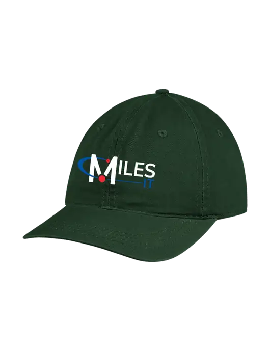 Garment Washed Unstructured Twill Dark Green Cap w/Miles IT Logo