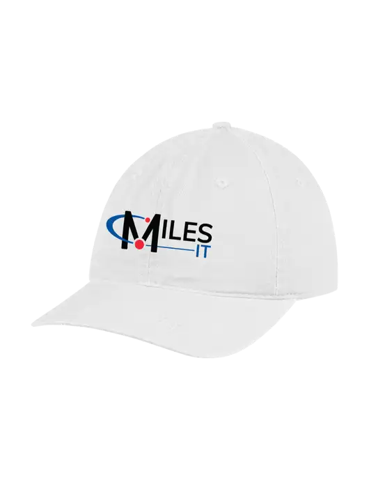 Garment Washed Unstructured Twill White Cap w/Miles IT Logo