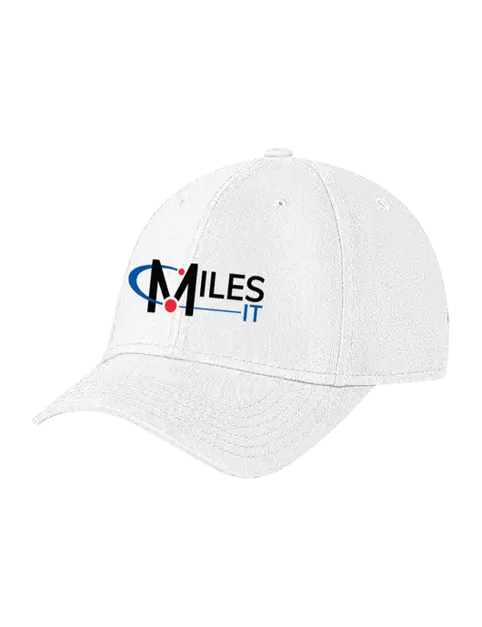 White Structured Soft Snap Closure Hook & Loop Cap w/Miles IT Logo