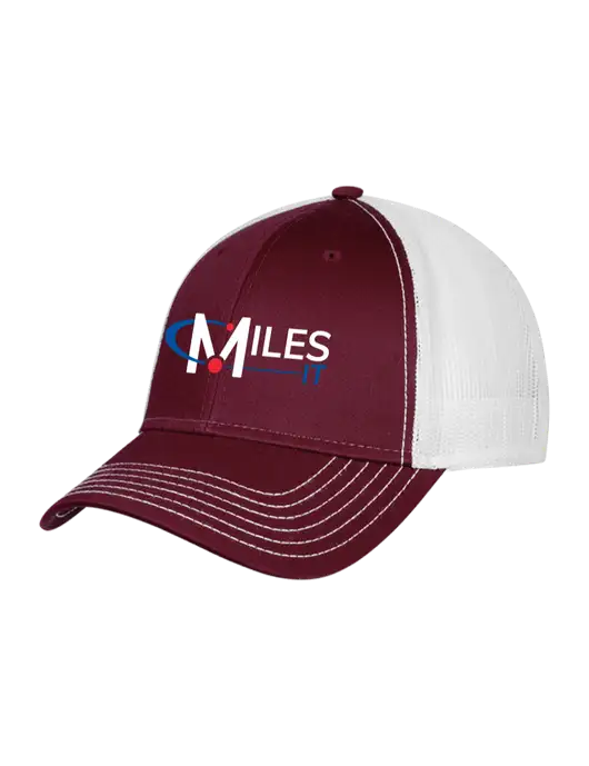 Maroon/Maroon/White Mesh Trucker Cap Snap Back w/Miles IT Logo
