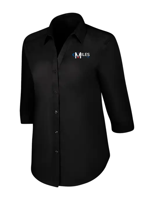 Womens Black 3/4 Sleeve Carefree Poplin Shirt w/Miles IT Logo