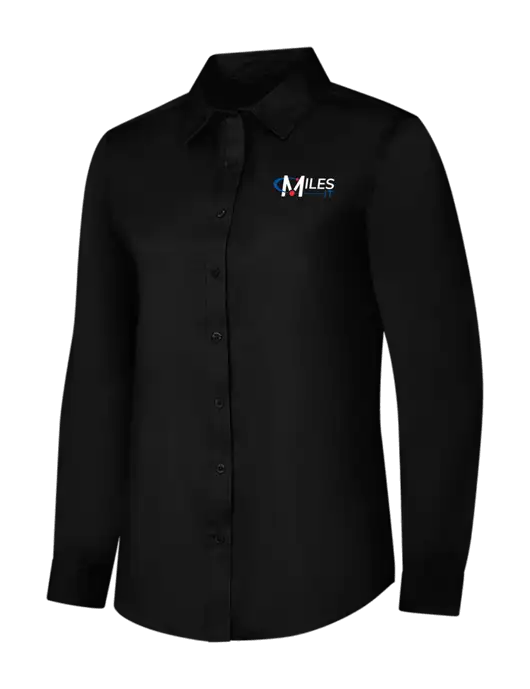 Womens Black Long Sleeve Superpro React Twill Shirt w/Miles IT Logo