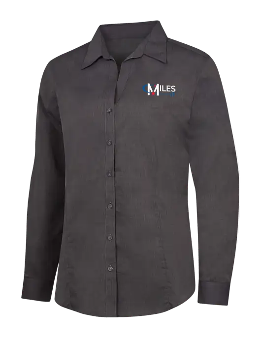 Womens Soft Black Crosshatch Easy Care Shirt w/Miles IT Logo