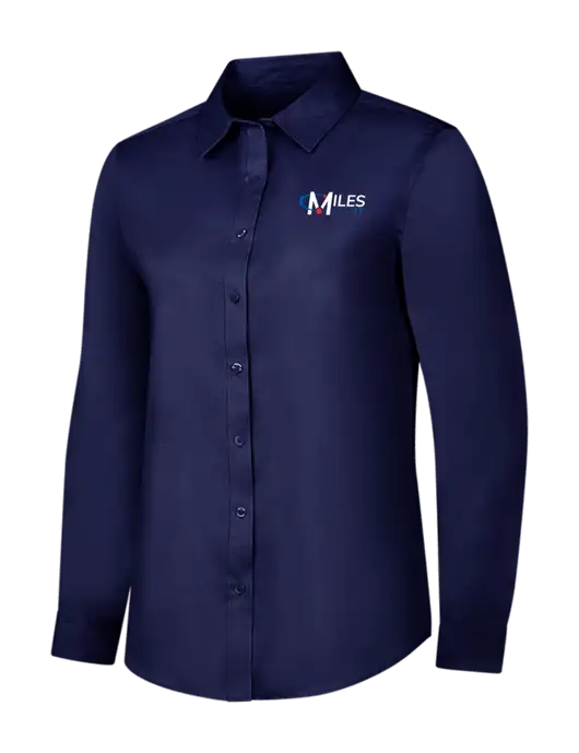 Navy Womens Long Sleeve Superpro React Twill Shirt w/Miles IT Logo