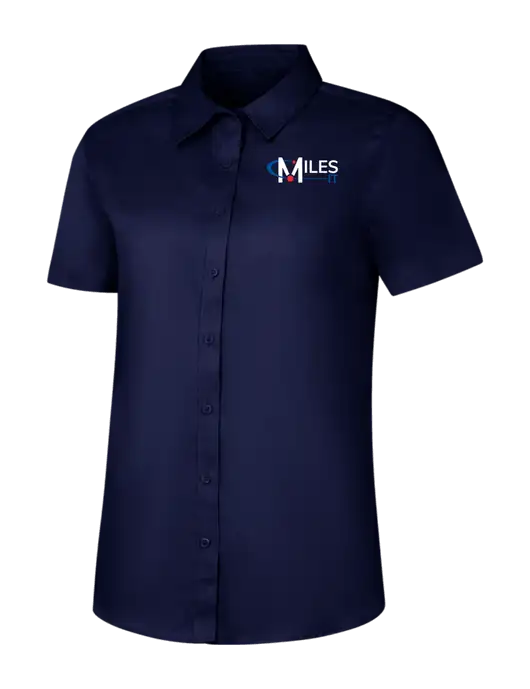 Womens Navy Short Sleeve Superpro React Twill Shirt w/Miles IT Logo