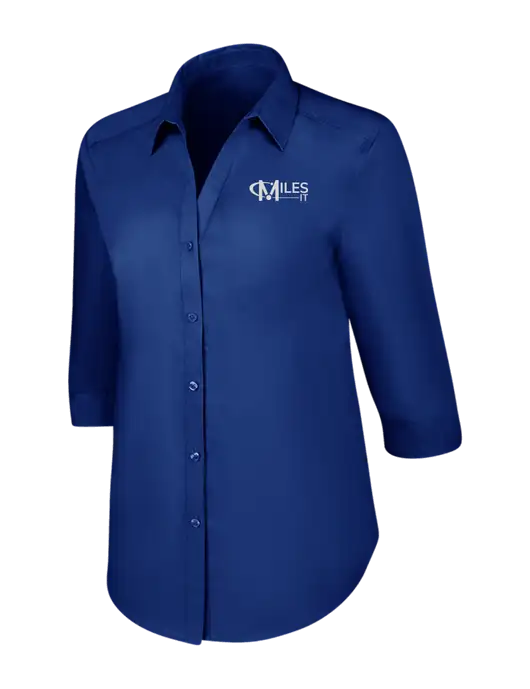 Womens Royal 3/4 Sleeve Carefree Poplin Shirt w/Miles IT Logo