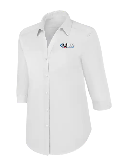 Womens White 3/4 Sleeve Carefree Poplin Shirt w/Miles IT Logo