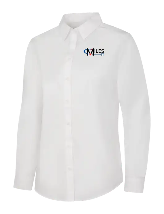 Womens White Long Sleeve Carefree Poplin Shirt w/Miles IT Logo