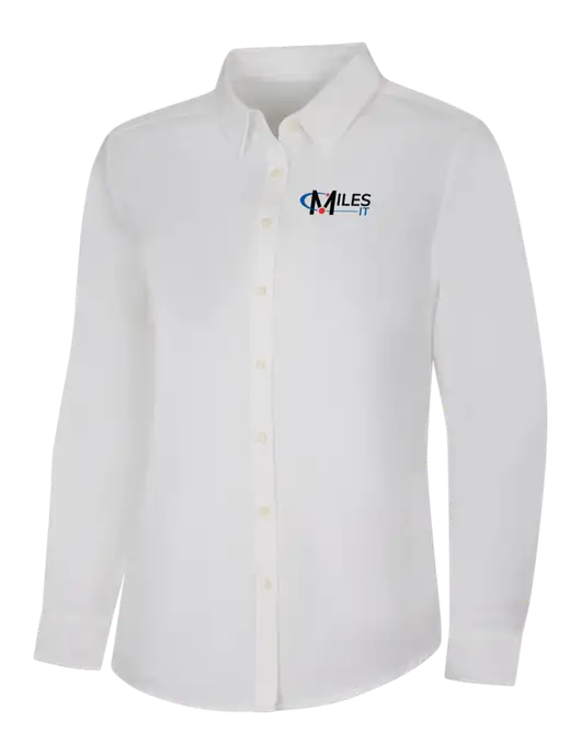 Womens White Long Sleeve Superpro React Twill Shirt w/Miles IT Logo
